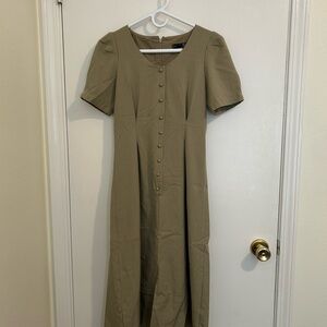 Tan Midi Dress with Button-Front Detail size S